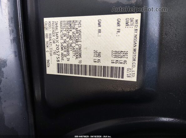 1N4AL3APXJC205758 2018 NISSAN ALTIMA Серый Вид подкапотного пространства