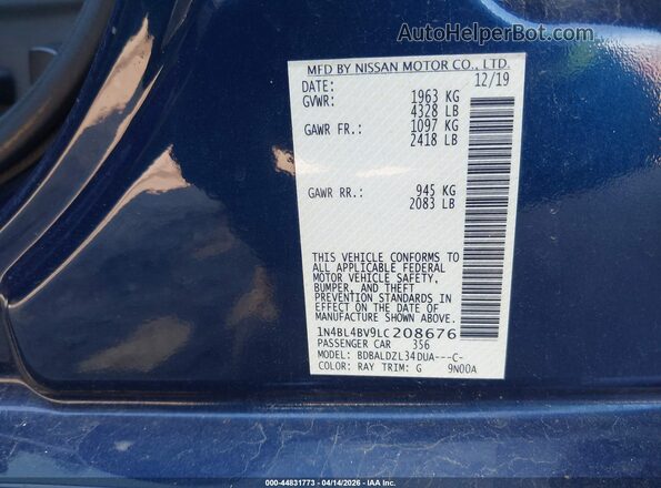 1N4BL4BV9LC208676 2020 NISSAN ALTIMA Синий Вид подкапотного пространства