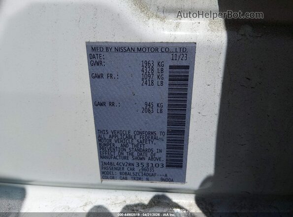 1N4BL4CV2RN353103 2024 NISSAN ALTIMA Белый Вид подкапотного пространства
