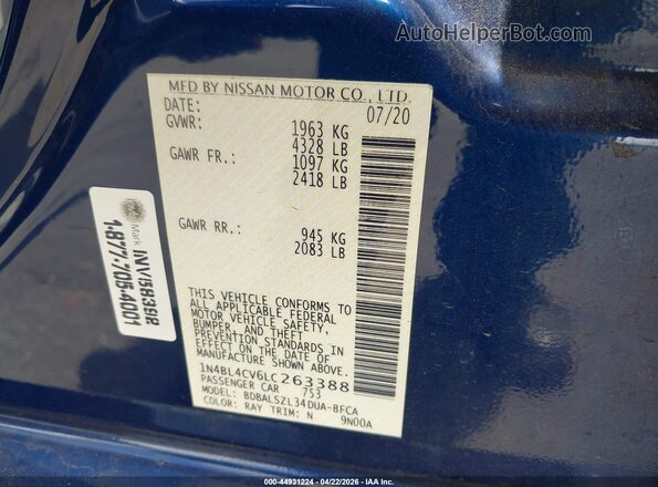 1N4BL4CV6LC263388 2020 NISSAN ALTIMA Синий Вид подкапотного пространства