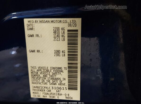 1N4BZ1CPXLC310615 2020 NISSAN LEAF Синий Вид подкапотного пространства