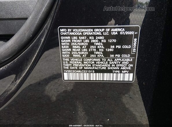 1V2EC2CA8LC221313 2020 VOLKSWAGEN ATLAS Черный Вид подкапотного пространства
