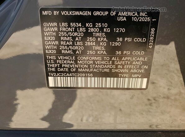 1V2JC2CA4TC209156 2026 VOLKSWAGEN ATLAS Gray Панорамний вид салону 360°