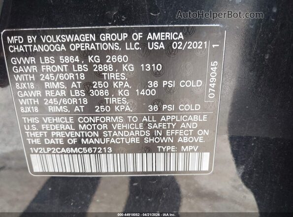 1V2LP2CA6MC567213 2021 VOLKSWAGEN ATLAS Black Widok komory silnika