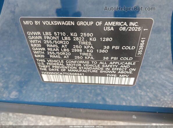 1V2WN2CA7TC506941 2026 VOLKSWAGEN ATLAS Синий Вид подкапотного пространства