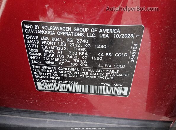 1V2WNPE84PC052063 2023 VOLKSWAGEN ID.4 Red Widok komory silnika