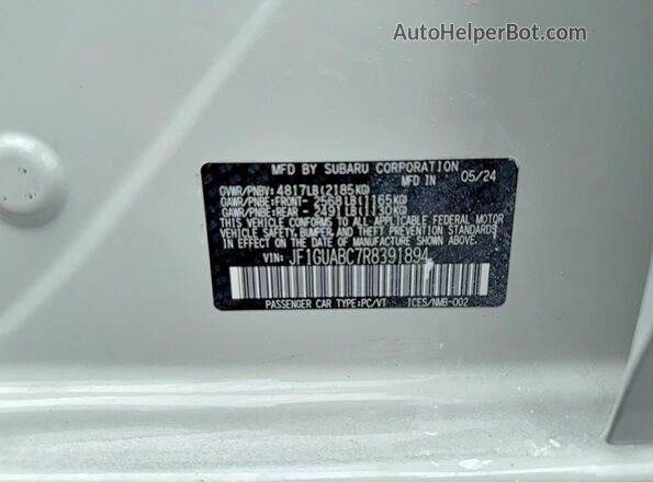 JF1GUABC7R8391894 2024 SUBARU IMPREZA White Вид задньої частини салону