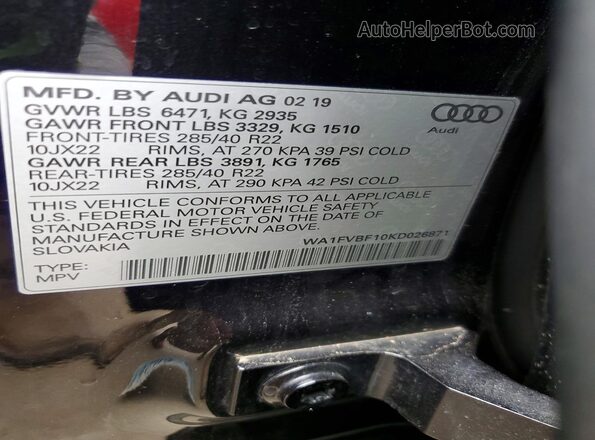 WA1FVBF10KD026871 2019 AUDI Q8 Черный Панорамный вид салона 360°