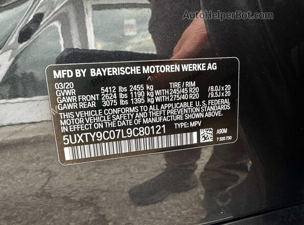 5UXTY9C07L9C80121 2020 BMW X3 Charcoal Widok tylnych siedzeń