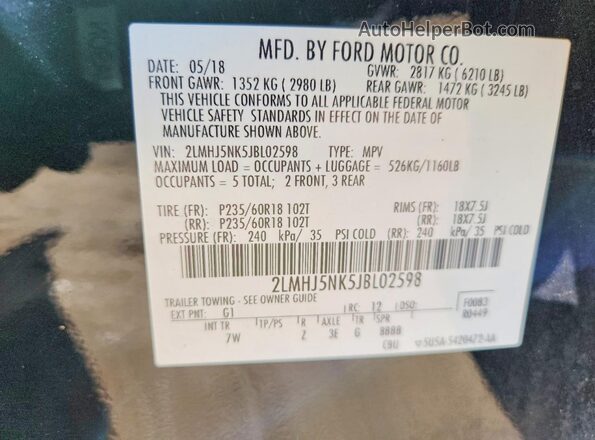 2LMHJ5NK5JBL02598 2018 LINCOLN MKT Black Widok wnętrza 360 stopni