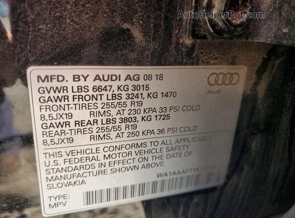 WA1AAAF71KD002373 2019 AUDI Q7 Черный Панорамный вид салона 360°