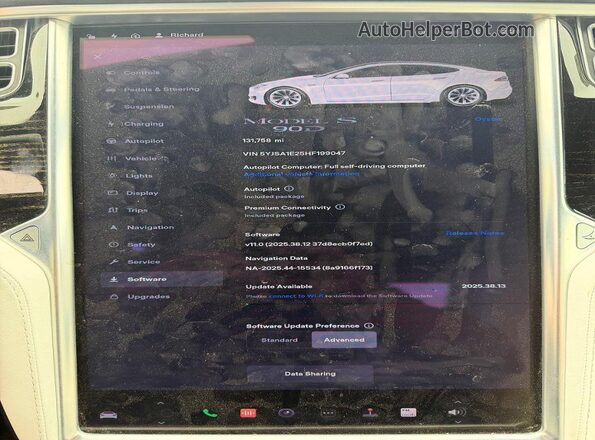 5YJSA1E25HF199047 2017 TESLA MODEL S Белый Вид щитка приборов