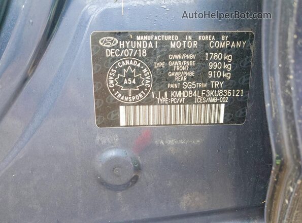 KMHD84LF3KU836121 2019 HYUNDAI ELANTRA Синий Вид подкапотного пространства