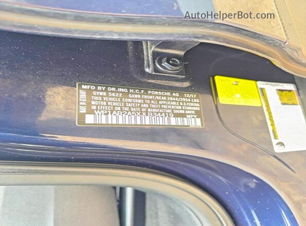 WP1AB2A5XJLB34419 2018 PORSCHE MACAN Синий Вид задней части салона