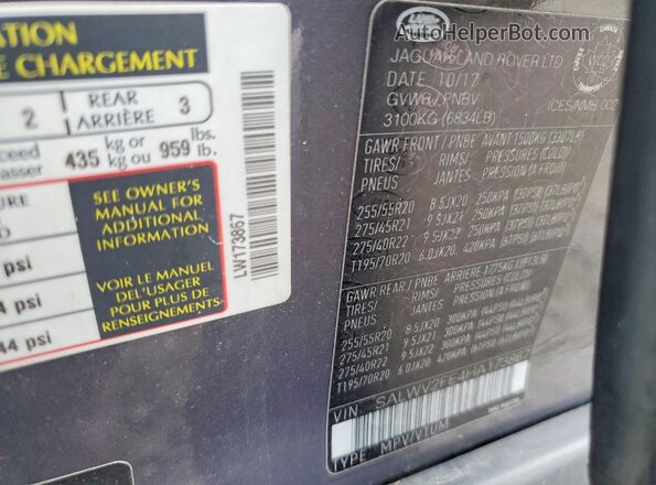 SALWV2FE4HA173867 2017 LAND ROVER RANGE ROVER Gray 
