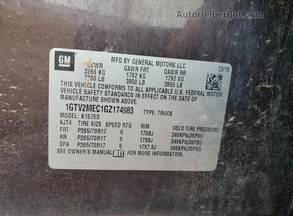 1GTV2MEC1GZ174983 2016 GMC SIERRA Коричневый Вид наклейки с VIN-кодом
