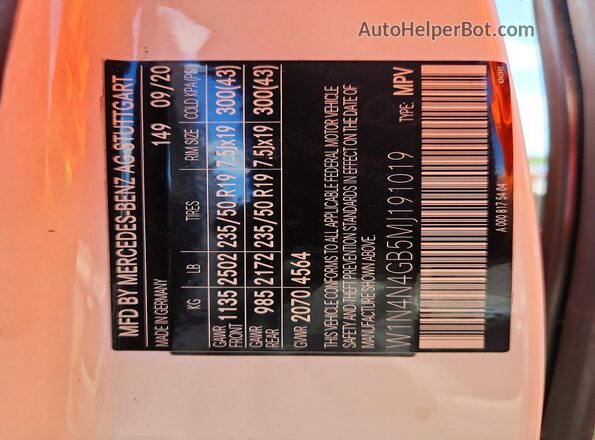 W1N4N4GB5MJ191019 2021 MERCEDES-BENZ GLA-CLASS White Widok wnętrza 360 stopni