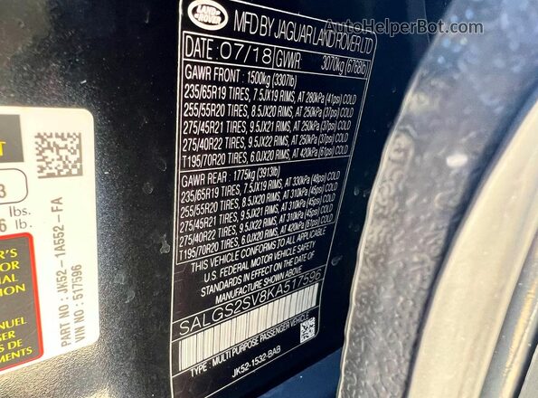 SALGS2SV8KA517596 2019 LAND ROVER RANGE ROVER Black Rear seats view