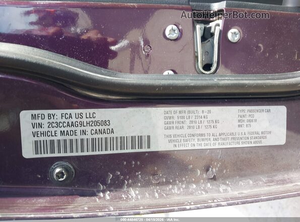 2C3CCAAG9LH205083 2020 CHRYSLER 300 Фиолетовый Вид подкапотного пространства