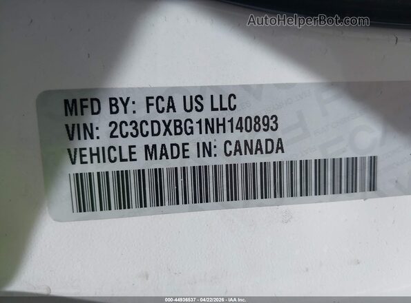 2C3CDXBG1NH140893 2022 DODGE CHARGER Белый Вид подкапотного пространства