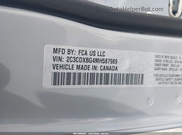 2C3CDXBG4MH587989 2021 DODGE CHARGER Серый Вид подкапотного пространства