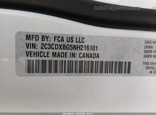 2C3CDXBG5NH216101 2022 DODGE CHARGER Белый Вид подкапотного пространства