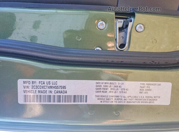 2C3CDXCT4MH557595 2021 DODGE CHARGER Зеленый Вид подкапотного пространства