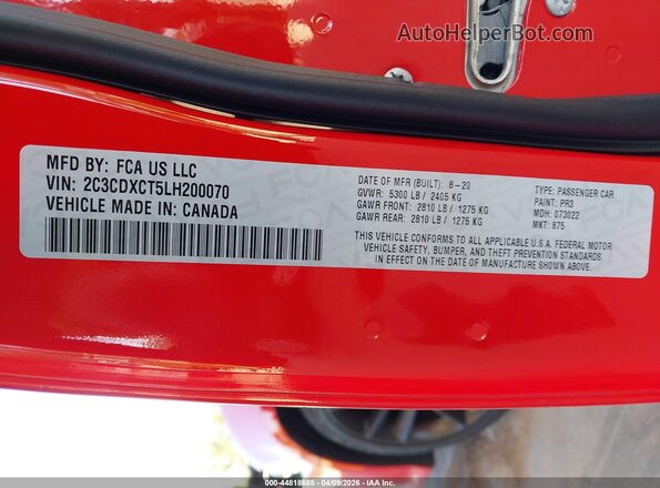 2C3CDXCT5LH200070 2020 DODGE CHARGER Оранжевый Вид подкапотного пространства