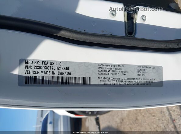 2C3CDXCT7LH248346 2020 DODGE CHARGER Белый Вид подкапотного пространства