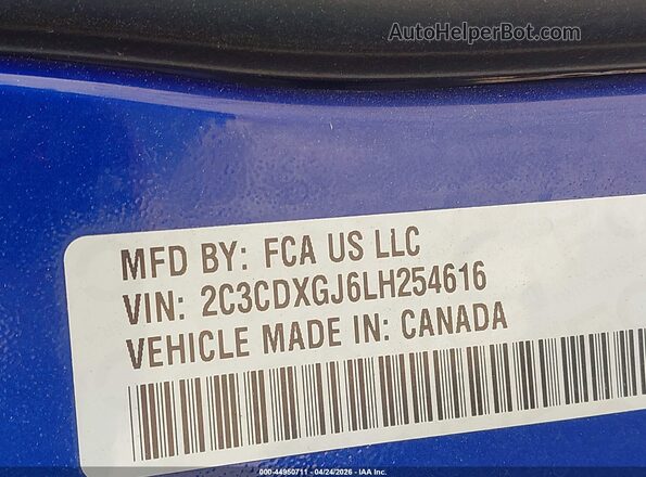 2C3CDXGJ6LH254616 2020 DODGE CHARGER Blue ძრავის განყოფილების ხედი