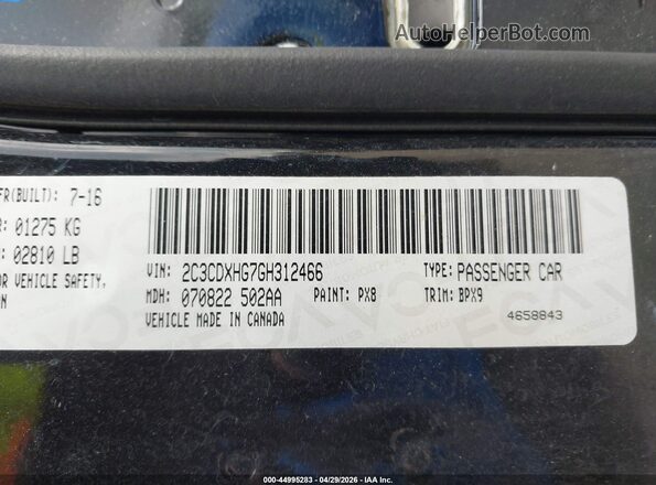 2C3CDXHG7GH312466 2016 DODGE CHARGER Черный Вид подкапотного пространства