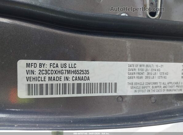2C3CDXHG7MH652535 2021 DODGE CHARGER Gray Widok komory silnika