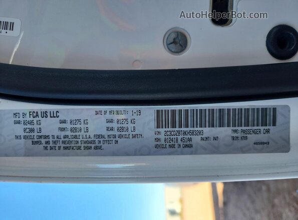 2C3CDZBT0KH583203 2019 DODGE CHALLENGER Белый Вид подкапотного пространства