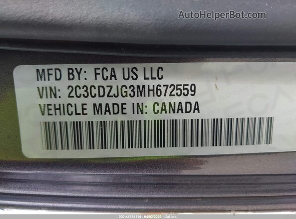 2C3CDZJG3MH672559 2021 DODGE CHALLENGER Серый Вид подкапотного пространства