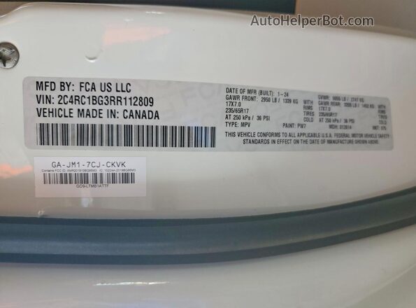 2C4RC1BG3RR112809 2024 CHRYSLER PACIFICA Белый Вид наклейки с VIN-кодом