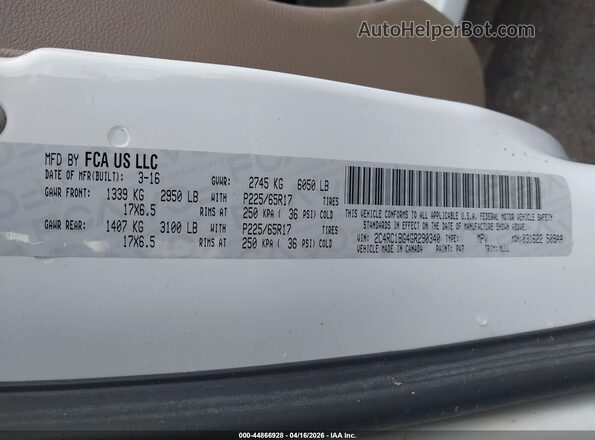 2C4RC1BG4GR290340 2016 CHRYSLER TOWN & COUNTRY Белый Вид подкапотного пространства