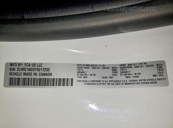 2C4RC1BG9TR217233 2026 CHRYSLER PACIFICA Белый Вид наклейки с VIN-кодом