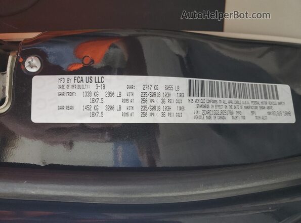 2C4RC1GG2JR251780 2018 CHRYSLER PACIFICA Black Widok naklejki z numerem VIN