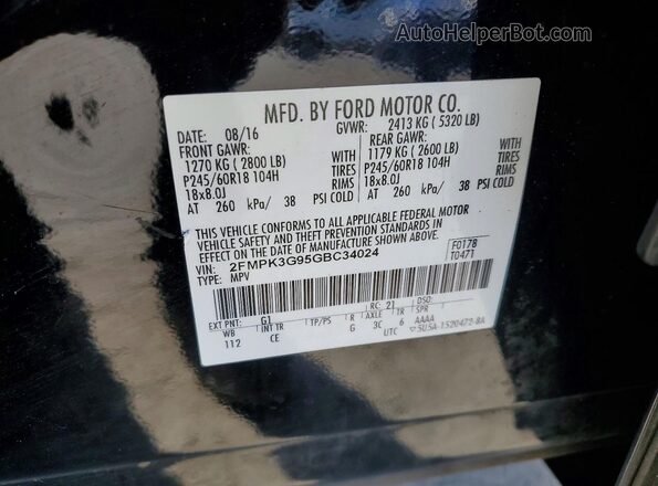 2FMPK3G95GBC34024 2016 FORD EDGE Black Панорамний вид салону 360°
