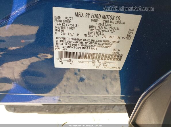 2FMPK3G95MBA22574 2021 FORD EDGE Синий Вид подкапотного пространства
