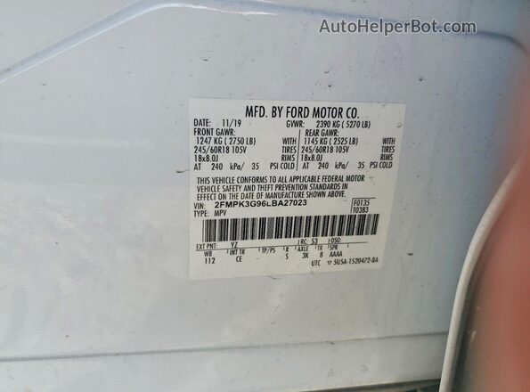 2FMPK3G96LBA27023 2020 FORD EDGE Белый Вид подкапотного пространства