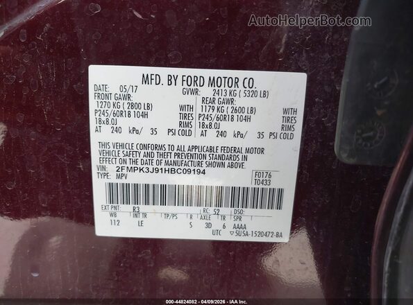 2FMPK3J91HBC09194 2017 FORD EDGE Бордовый Вид подкапотного пространства