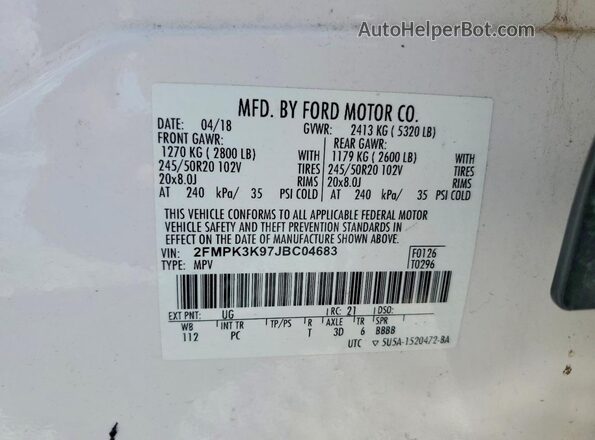 2FMPK3K97JBC04683 2018 FORD EDGE Белый Вид подкапотного пространства