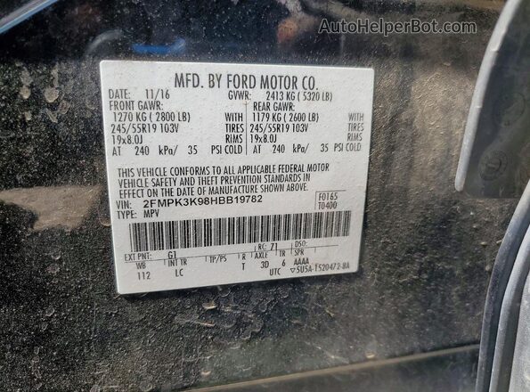 2FMPK3K98HBB19782 2017 FORD EDGE Черный Вид наклейки с VIN-кодом