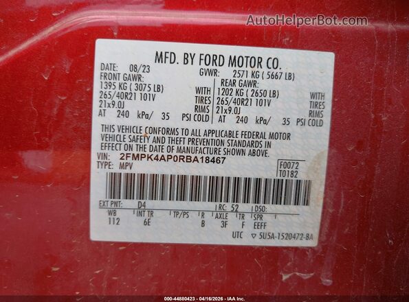 2FMPK4AP0RBA18467 2024 FORD EDGE Красный Вид подкапотного пространства