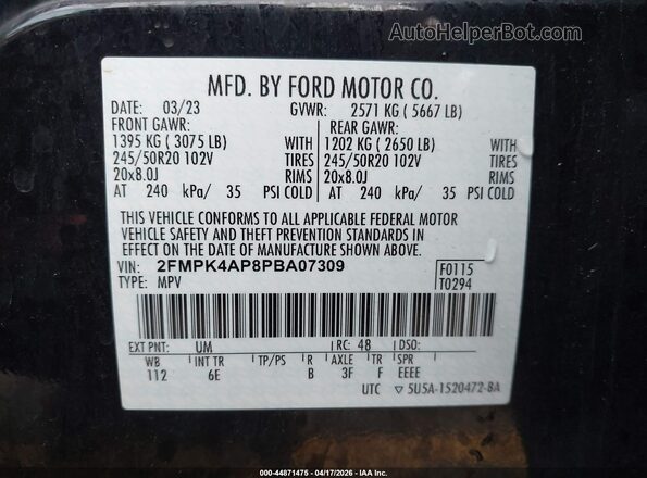 2FMPK4AP8PBA07309 2023 FORD EDGE Black Շարժիչի բաժամունքի տեսք