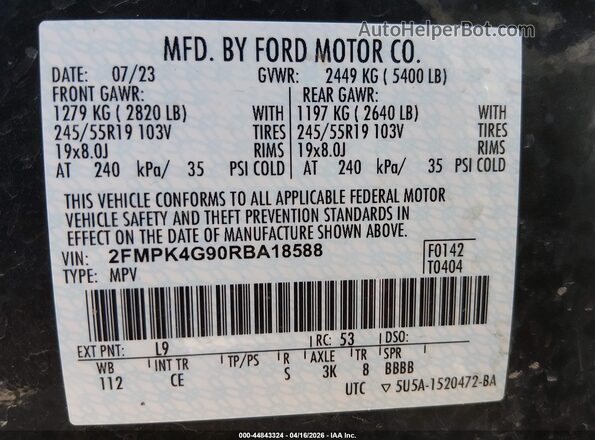 2FMPK4G90RBA18588 2024 FORD EDGE Зеленый Вид подкапотного пространства
