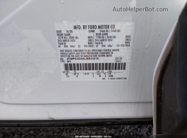 2FMPK4G98LBB33219 2020 FORD EDGE Белый Вид подкапотного пространства
