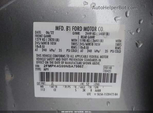 2FMPK4G99NBA79867 2022 FORD EDGE Серебряный Вид подкапотного пространства