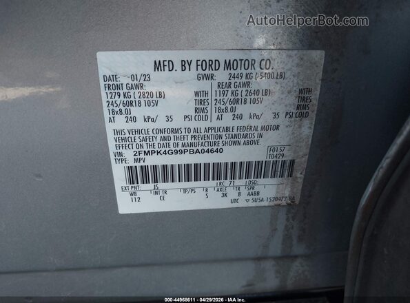 2FMPK4G99PBA04640 2023 FORD EDGE Gray Вид підкапотного простору